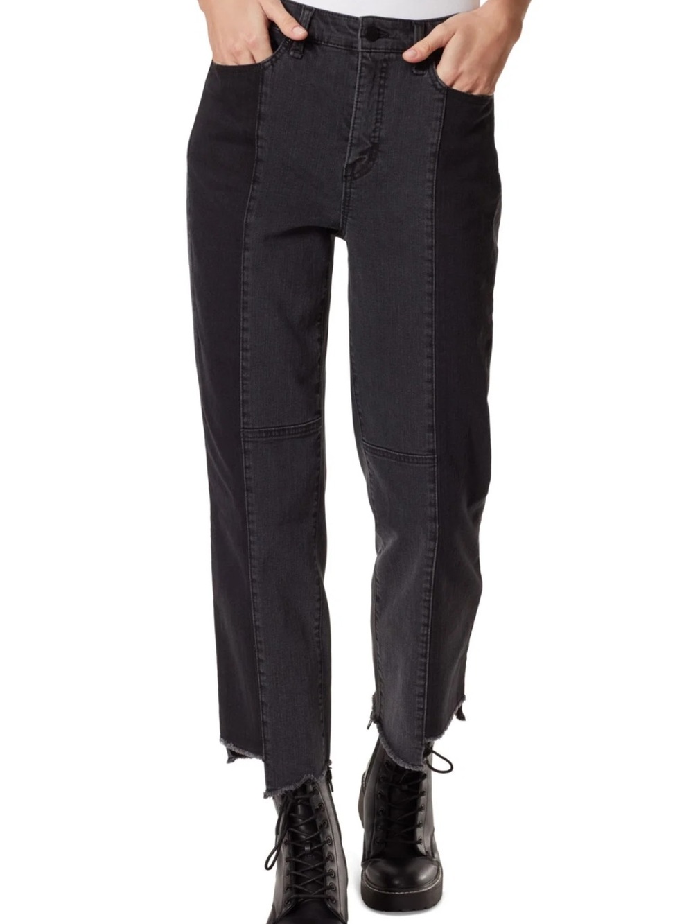 Frayed Hem Ankle Jeans - two tone Black/gray